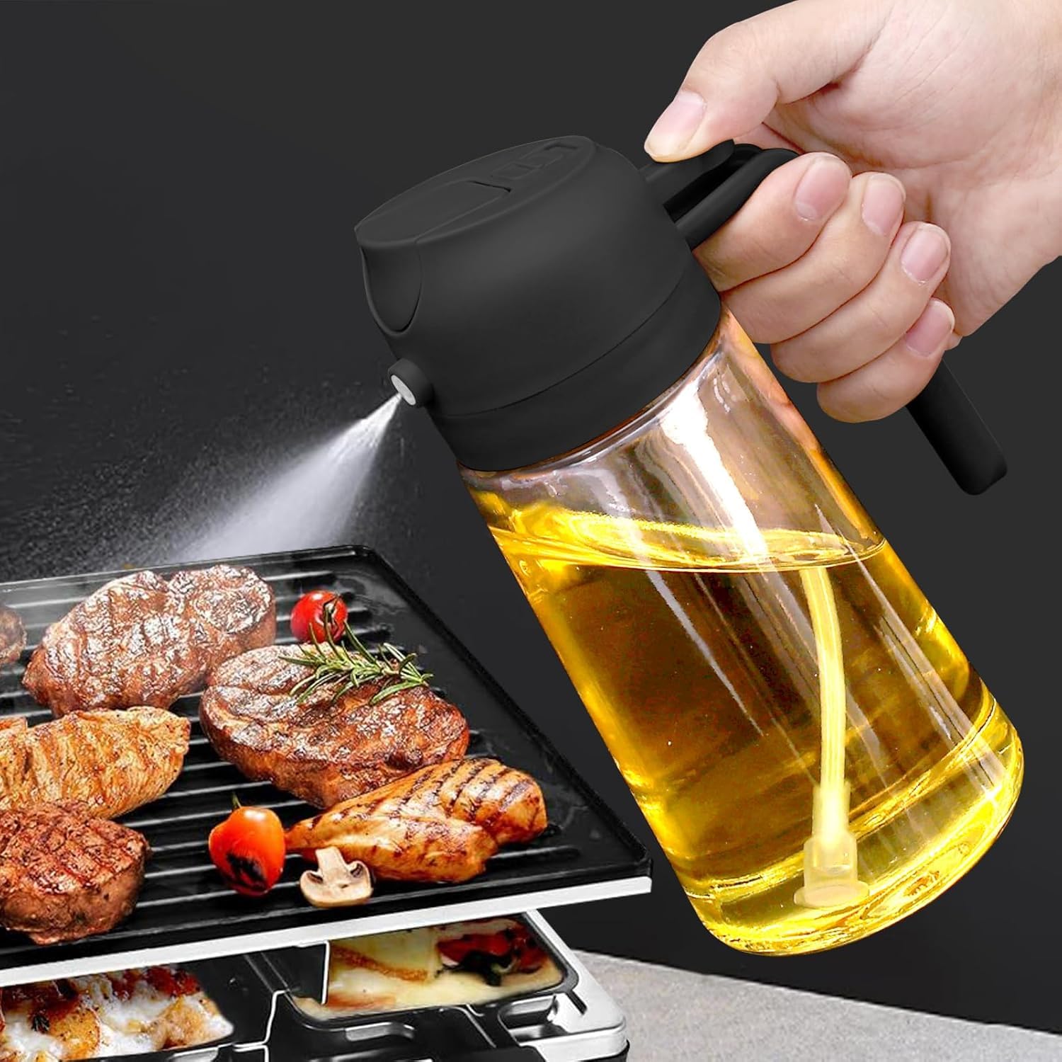 2-in-1 Oil Dispenser & Oil Spray Bottle for Cooking, BBQ, Baking & Air Fryer