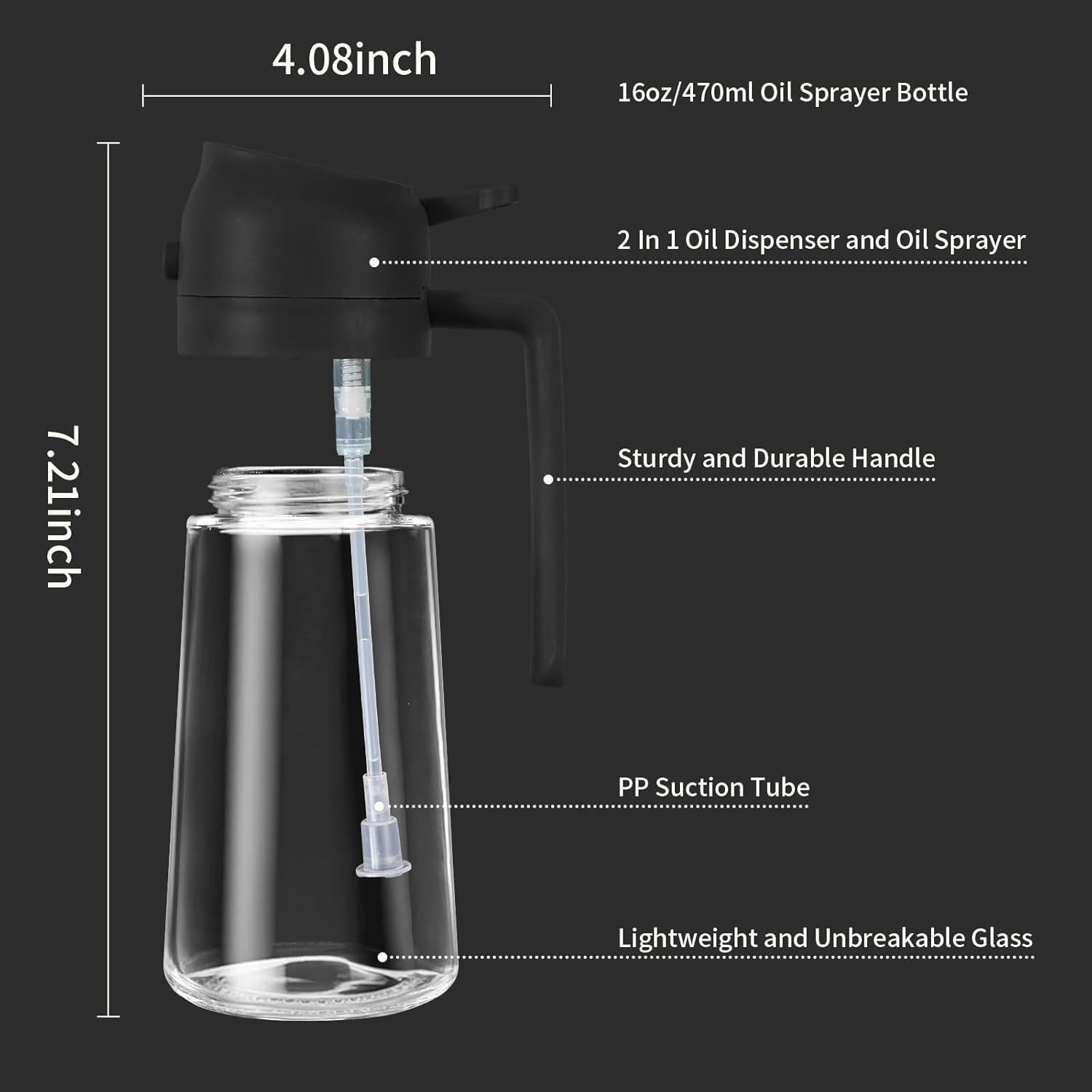2-in-1 Oil Dispenser & Oil Spray Bottle for Cooking, BBQ, Baking & Air Fryer